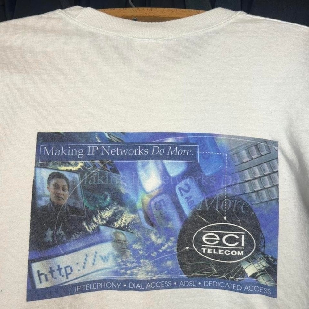 Vintage 90s grail box logo ECI Telecom Miami Beach graphic tee techwear Size L - Picture 1 of 8